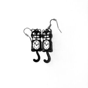Black Cat Clock Earrings